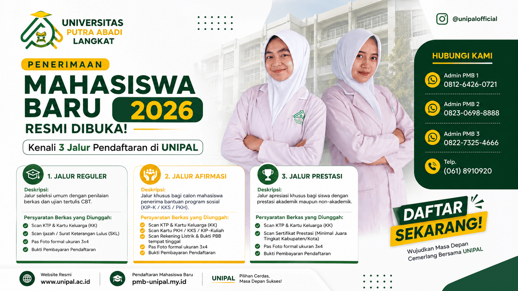 Penerimaan Mahasiswa Baru 2026 Resmi Dibuka! Kenali 3 Jalur Pendaftaran di UNIPAL